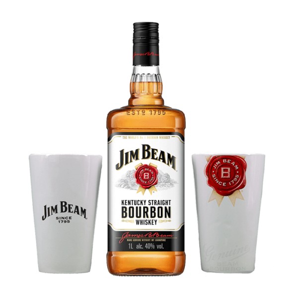 Jim Beam Bundle mit 2 Gläsern Kentucky Straight Bourbon Whisky 1,0 Liter