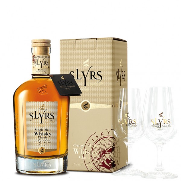Slyrs Classic mit 2 hochwertigen Nosinggläsern Single Malt Whisky 0,70l