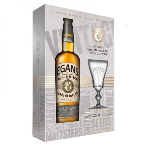 Egans Vintage Grain Irish Whiskey Geschenkset mit Irish Coffee Glas 46% Vol. 0,7 Ltr. Flasche