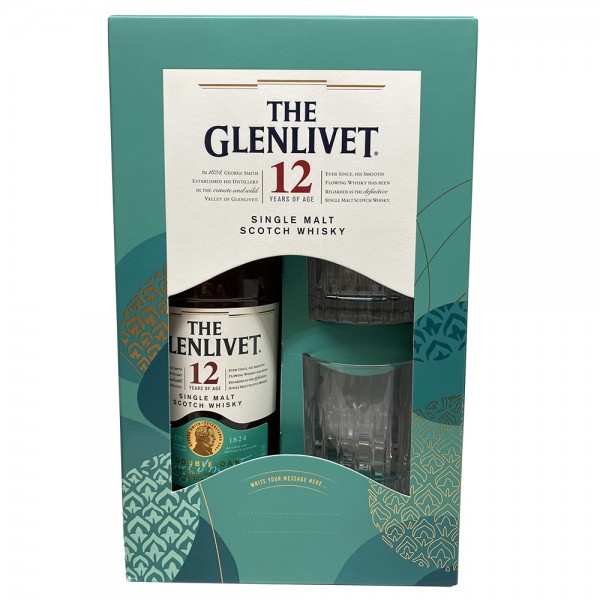 Glenlivet 12 Jahre Double Oak Geschenkbox mit 2 Gläsern 0,70 Ltr. Flasche, 40% vol.