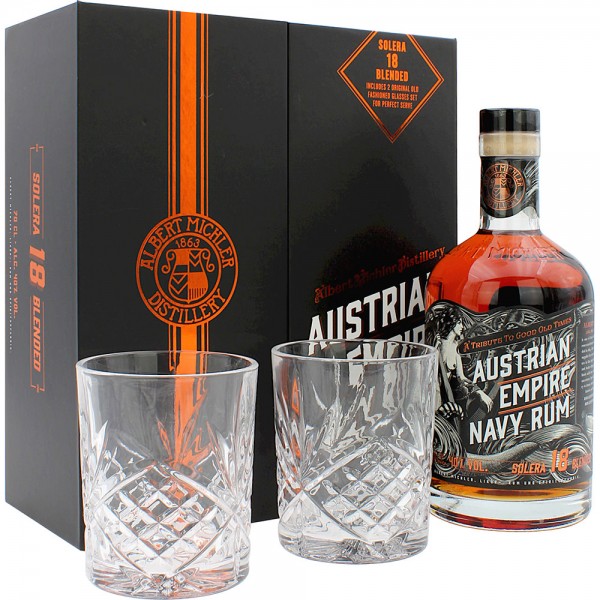 Austrian Empire Navy Rum Solera 18 Jahre 0,70 Ltr. 40% Vol. Geschenkset + 2 Gläser