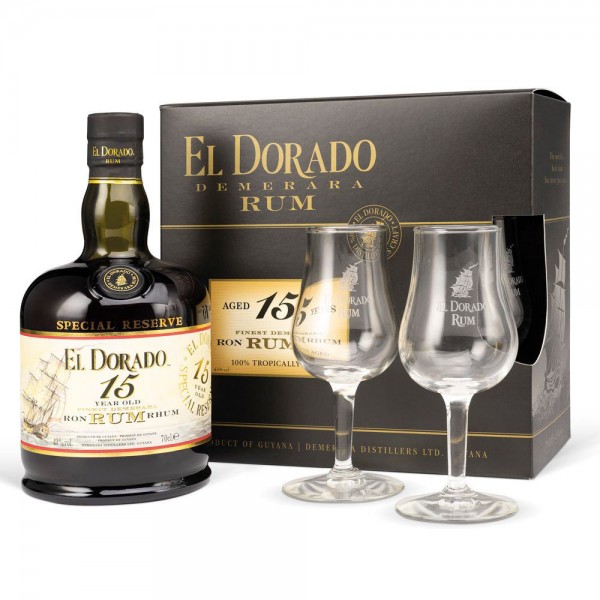 El Dorado Special 15 Jahre Rum mit 2 Gläsern in Geschenkbox 0,70 Ltr. 43% Vol.