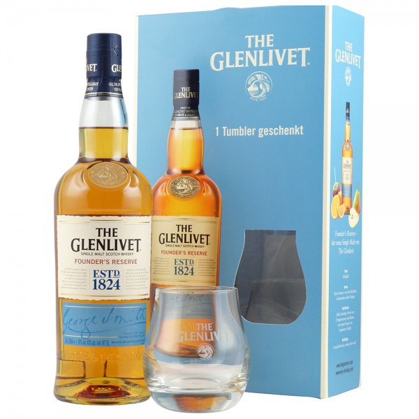 The Glenlivet Founder's Reserve Geschenkset mit Tumbler Glas 40% Vol. 0,7 Ltr. Flasche