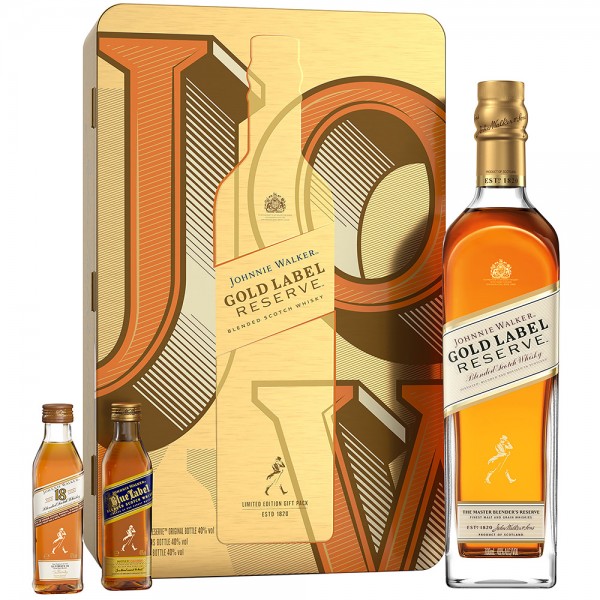 Johnnie Walker Gold Label 0,70l Geschenkbox mit 0,05l Blue Label & 0,05l 18 Jahre Whisky